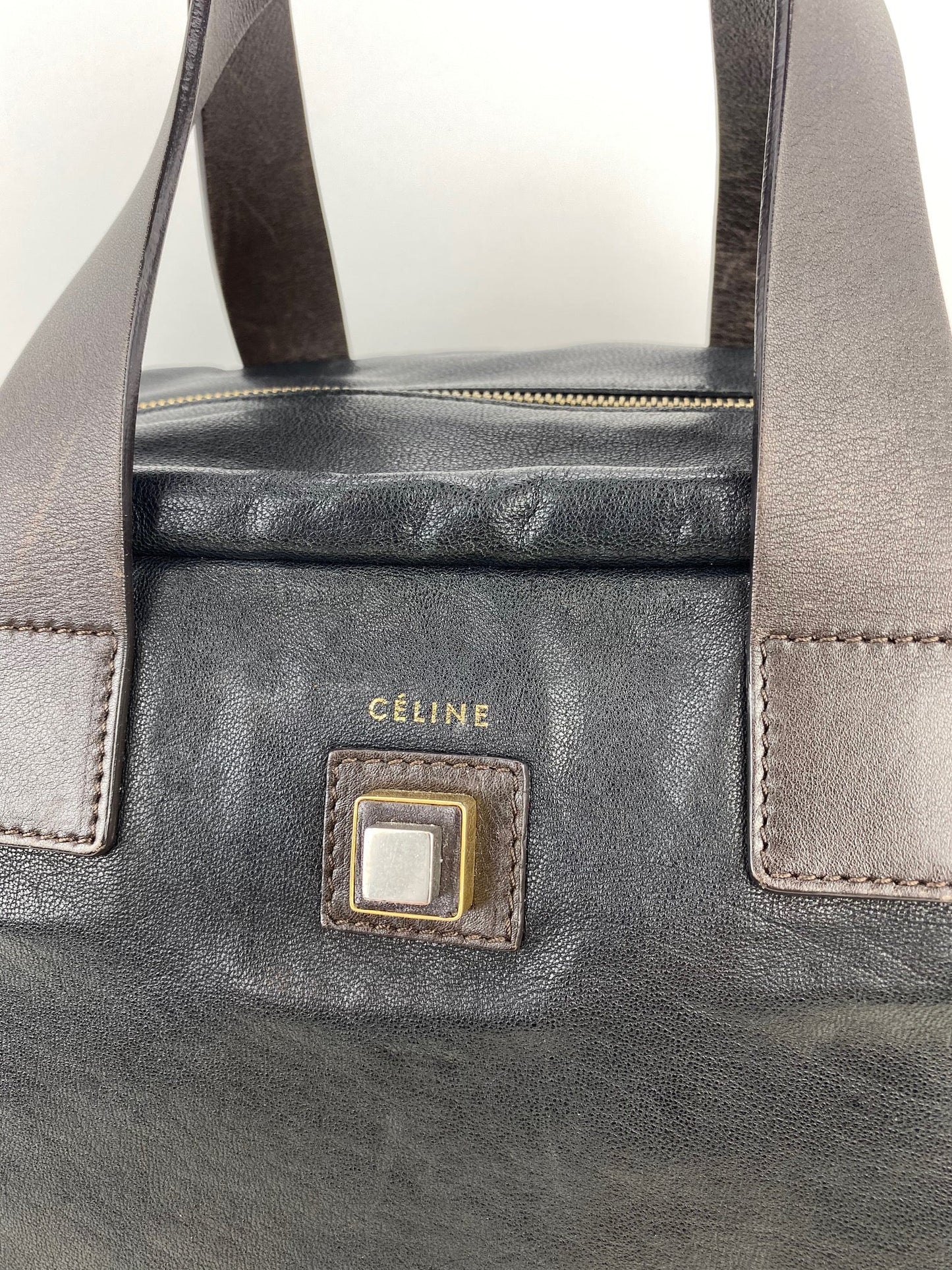 Celine Black Leather Handle Bag Vintage Briefcase messenger Bag