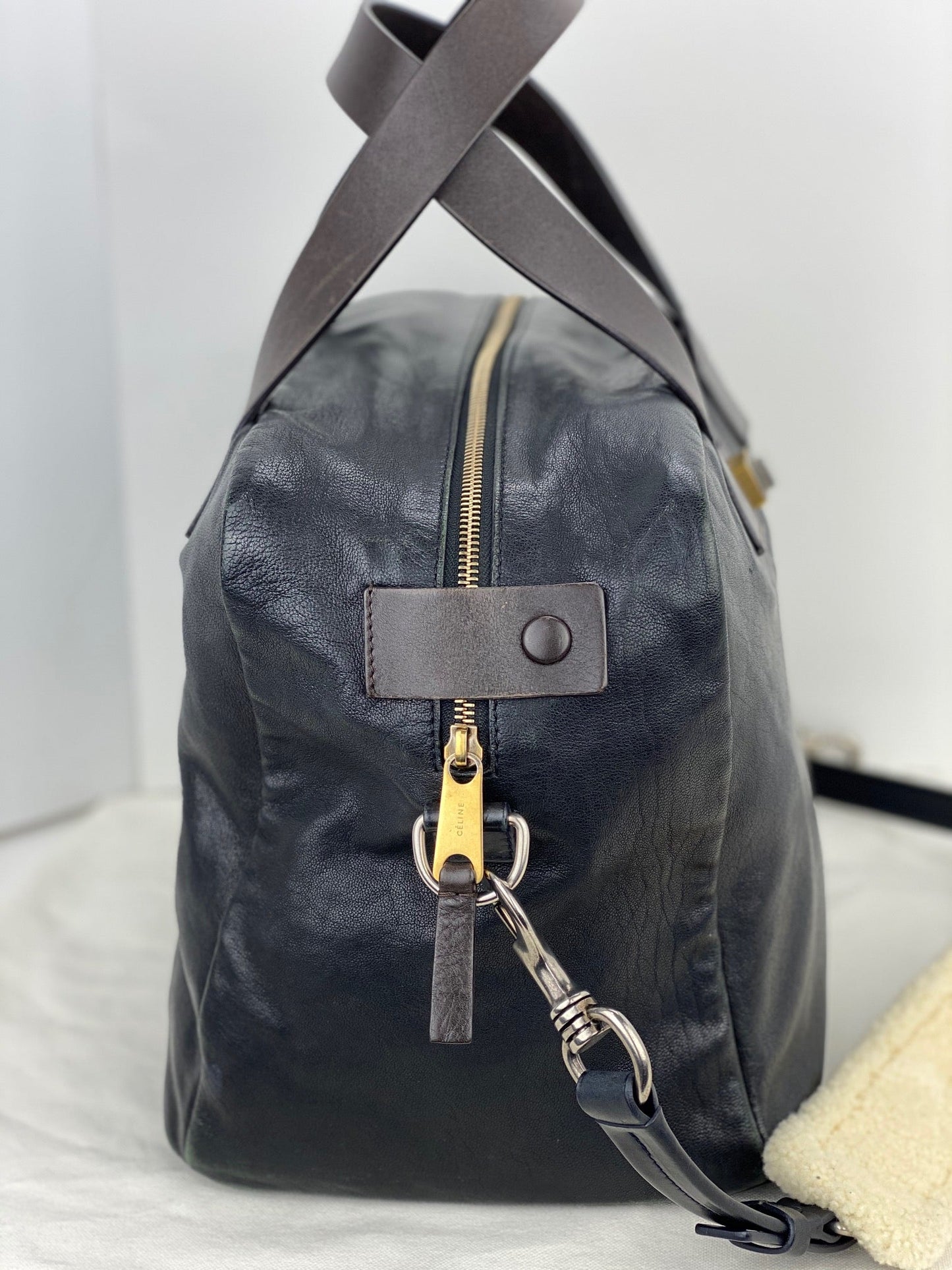 Celine Black Leather Handle Bag Vintage Briefcase messenger Bag