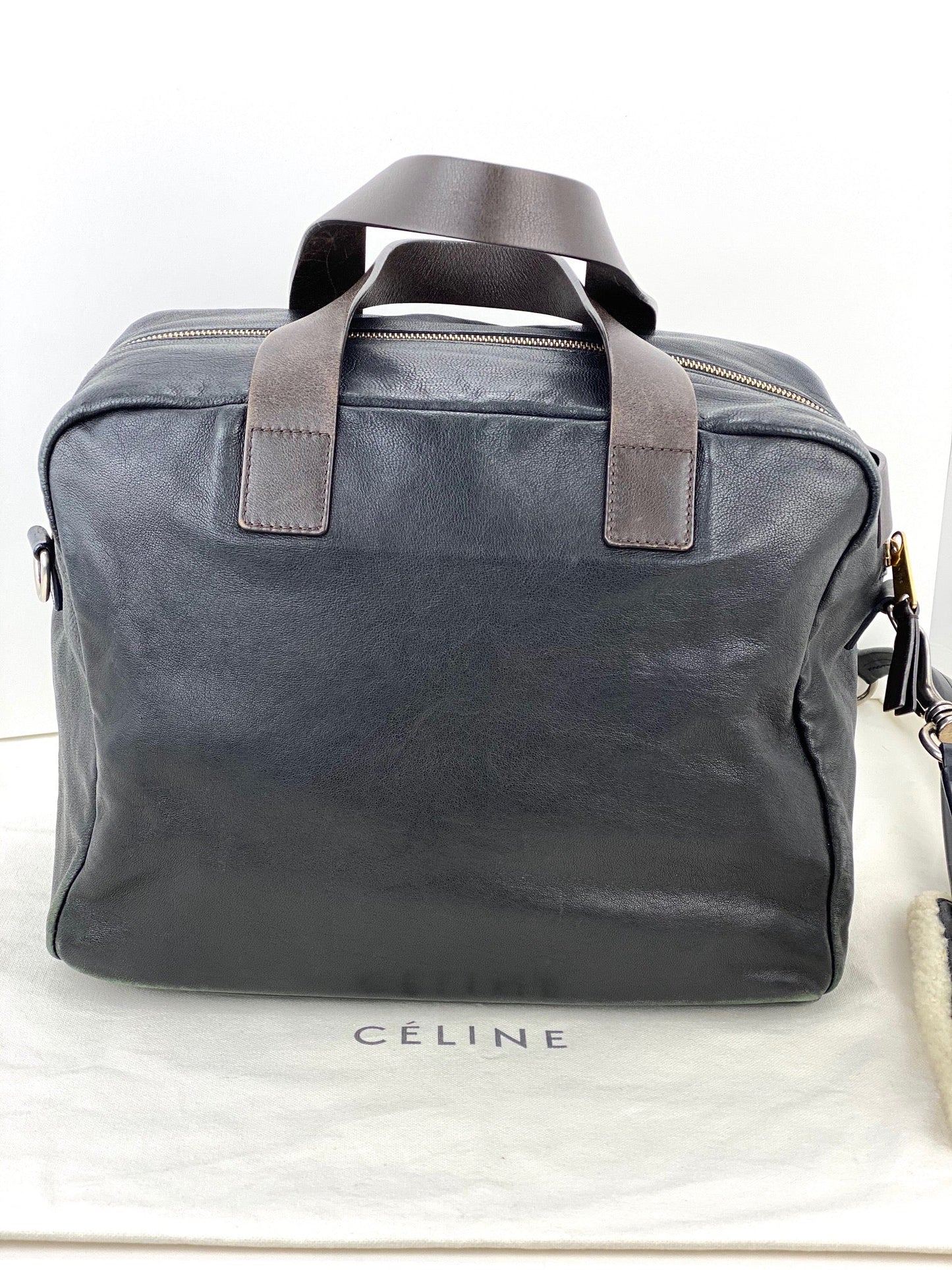 Celine Black Leather Handle Bag Vintage Briefcase messenger Bag