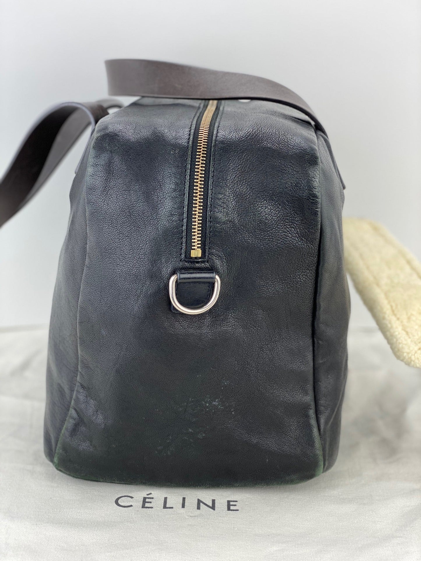 Celine Black Leather Handle Bag Vintage Briefcase messenger Bag