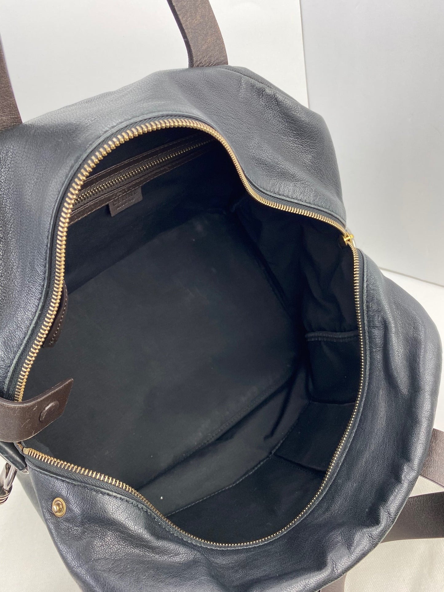 Celine Black Leather Handle Bag Vintage Briefcase messenger Bag