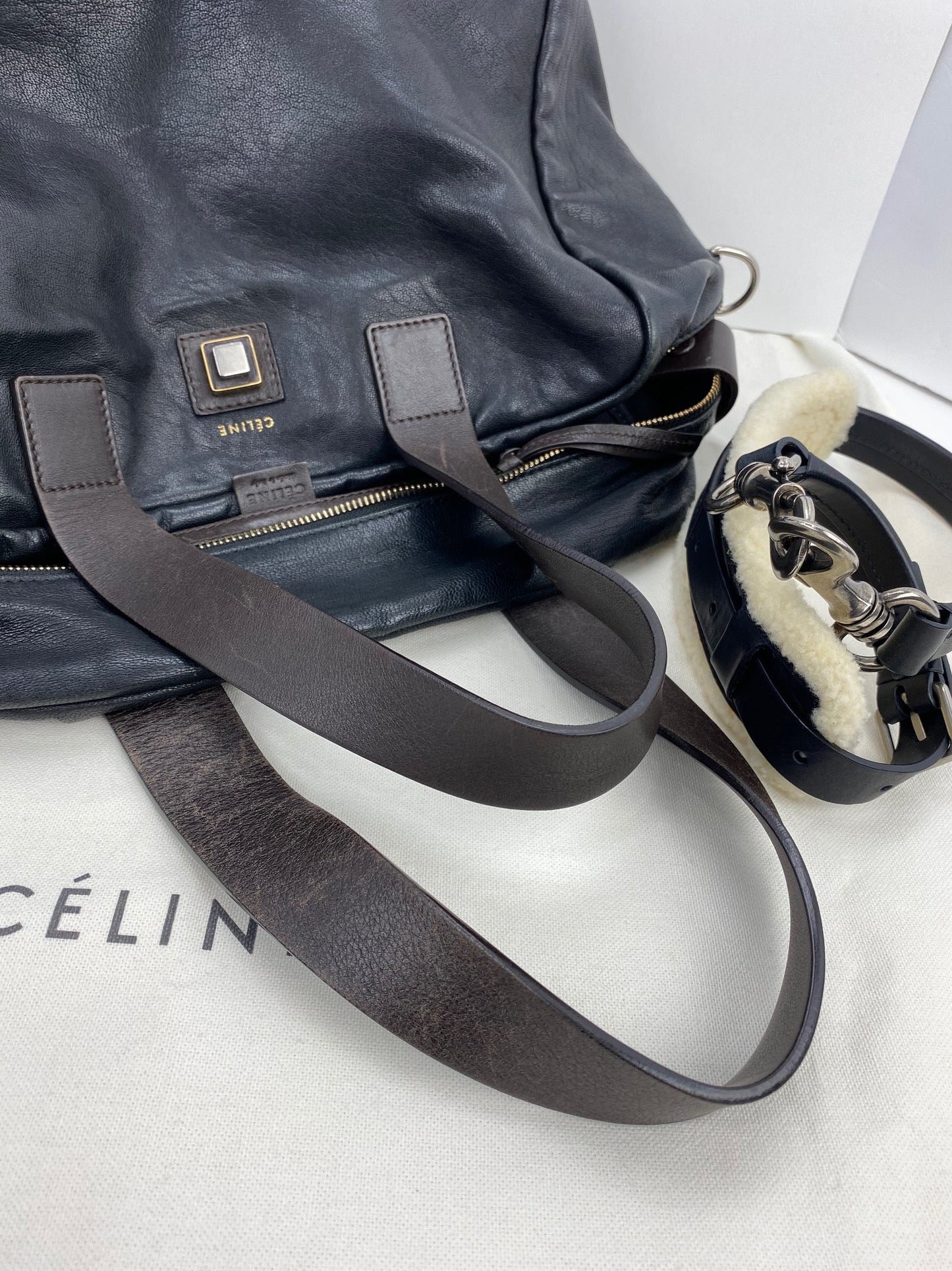 Celine Black Leather Handle Bag Vintage Briefcase messenger Bag