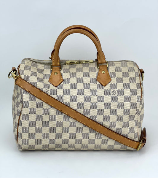 LOUIS VUITTON Speedy Bandouliere 30 Damier Azur Shoulder Hand Bag Added Insert Preowned