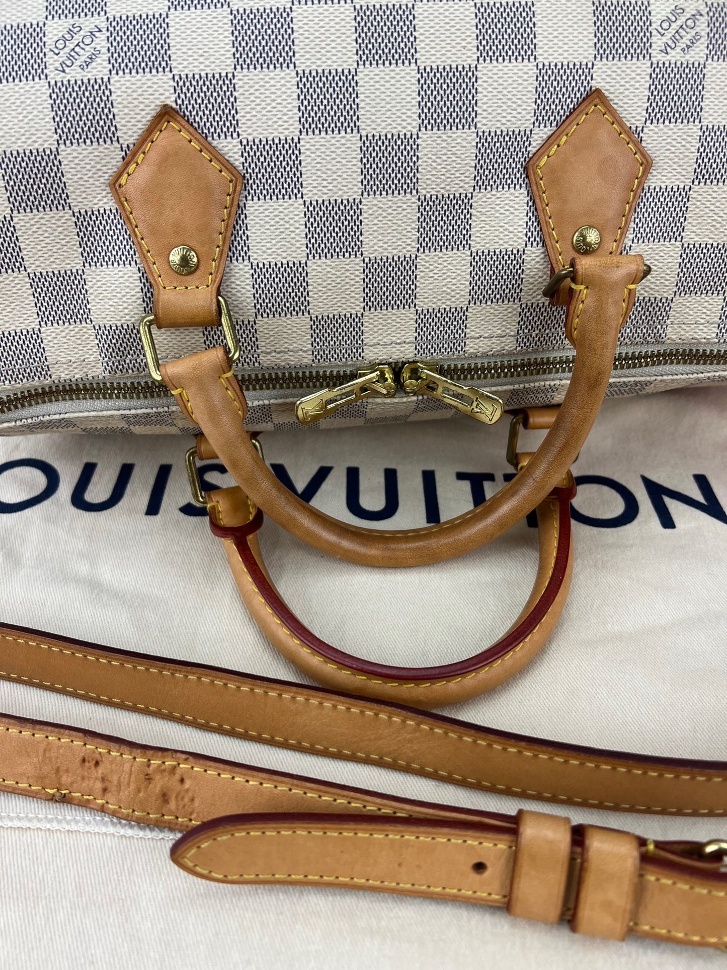 LOUIS VUITTON Speedy Bandouliere 30 Damier Azur Shoulder Hand Bag Added Insert Preowned