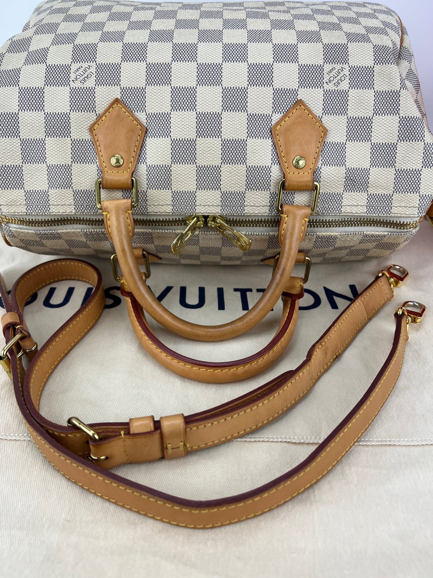 LOUIS VUITTON Speedy Bandouliere 30 Damier Azur Shoulder Hand Bag Added Insert Preowned