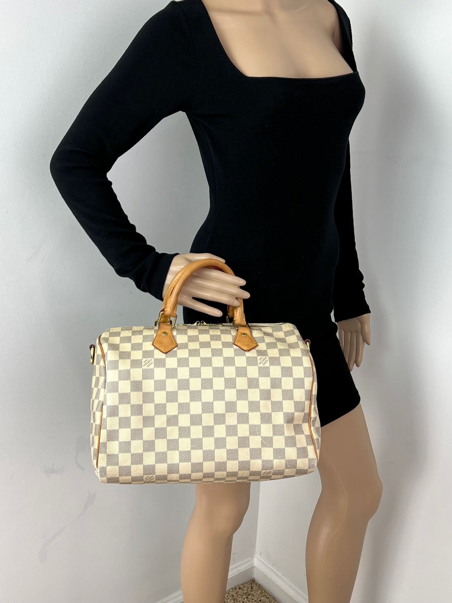 LOUIS VUITTON Speedy Bandouliere 30 Damier Azur Shoulder Hand Bag Added Insert Preowned
