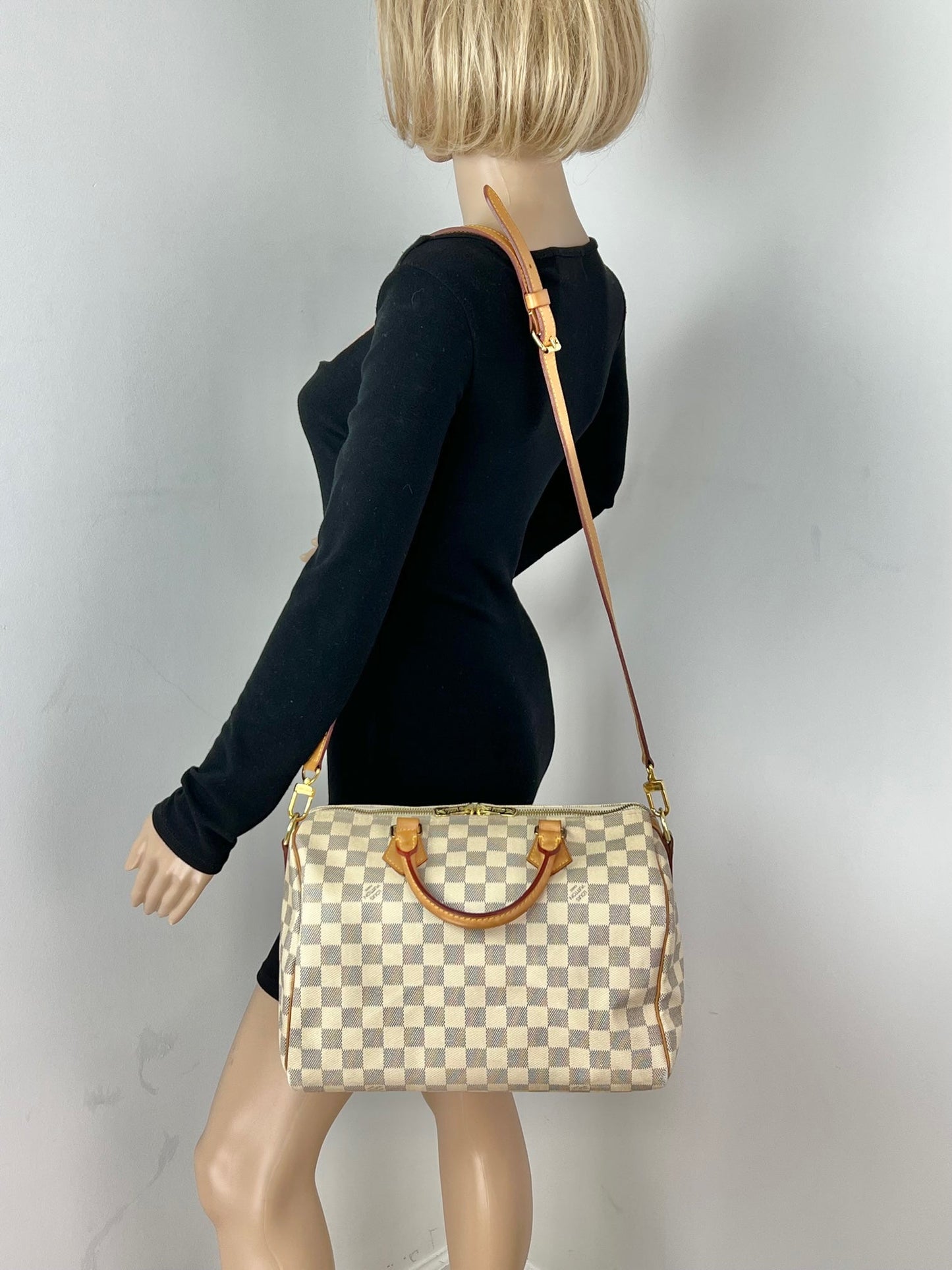 LOUIS VUITTON Speedy Bandouliere 30 Damier Azur Shoulder Hand Bag Added Insert Preowned