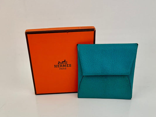 Hermès Chevre Mysore Bastia Verso Teal Blue Coin Purse