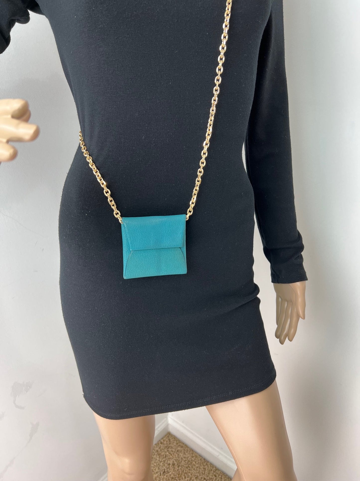 Hermès Chevre Mysore Bastia Verso Teal Blue Coin Purse