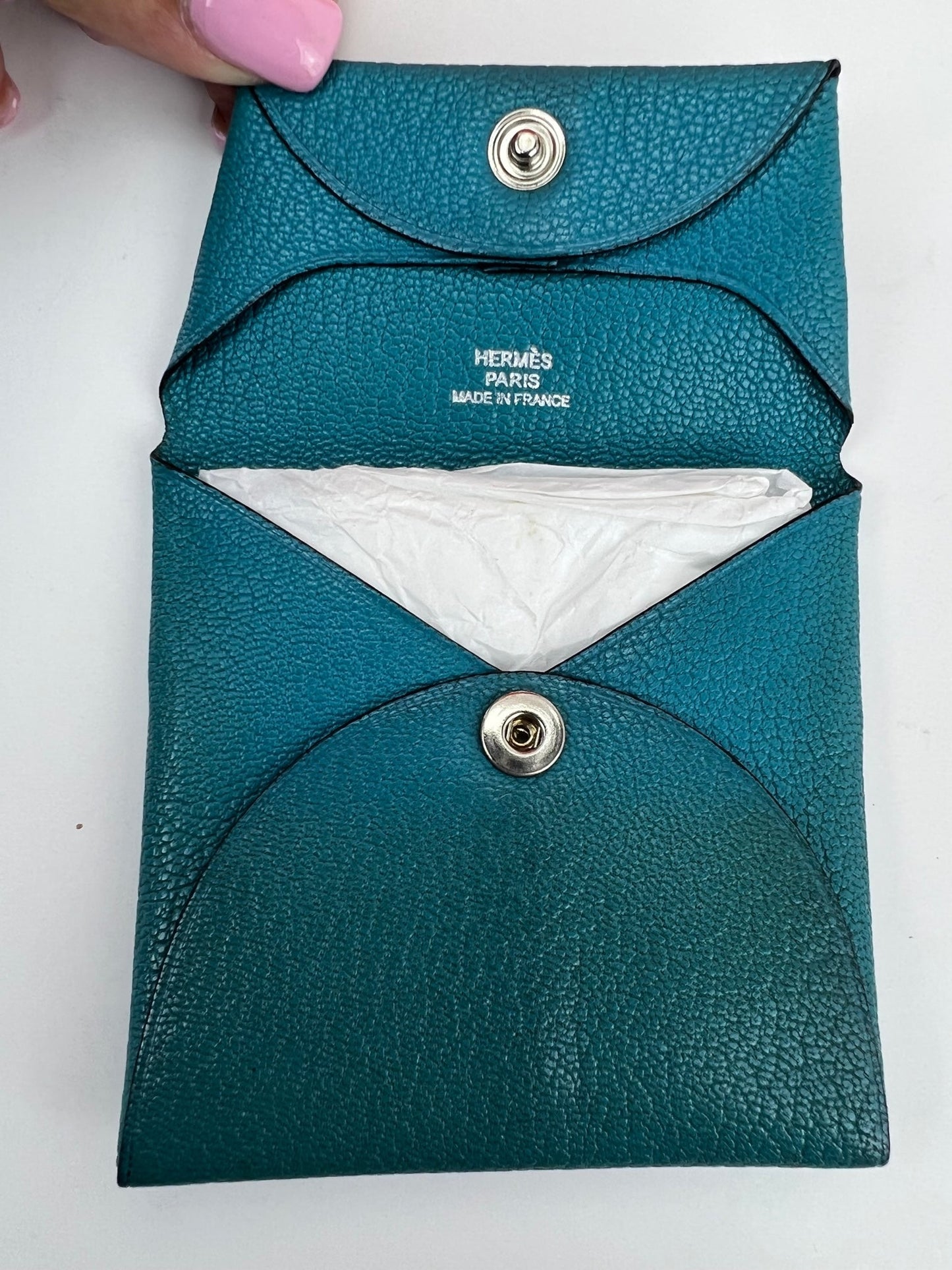 Hermès Chevre Mysore Bastia Verso Teal Blue Coin Purse