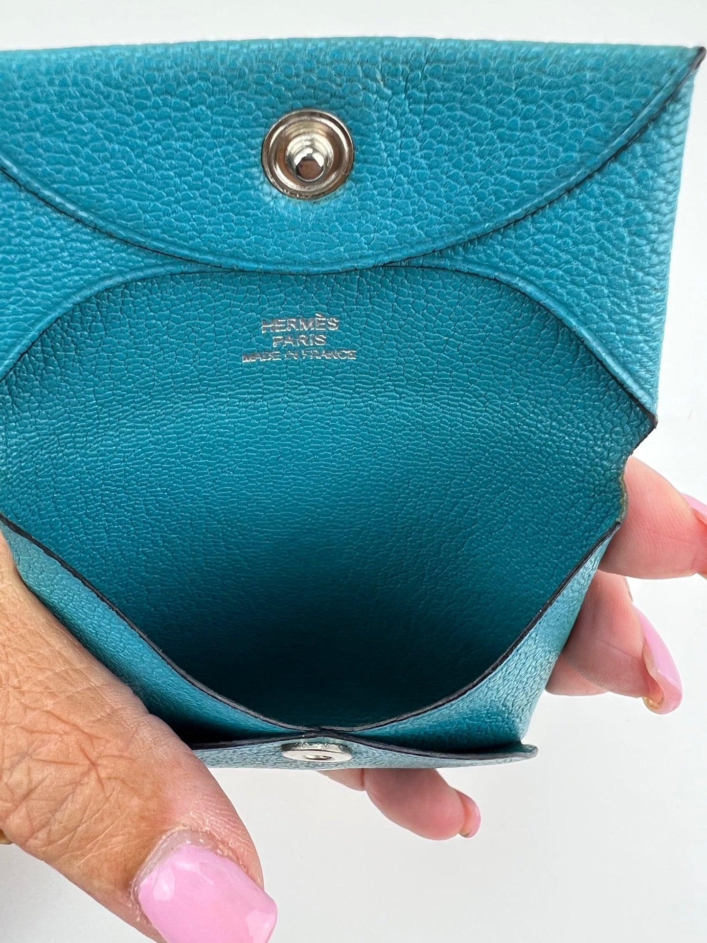 Hermès Chevre Mysore Bastia Verso Teal Blue Coin Purse