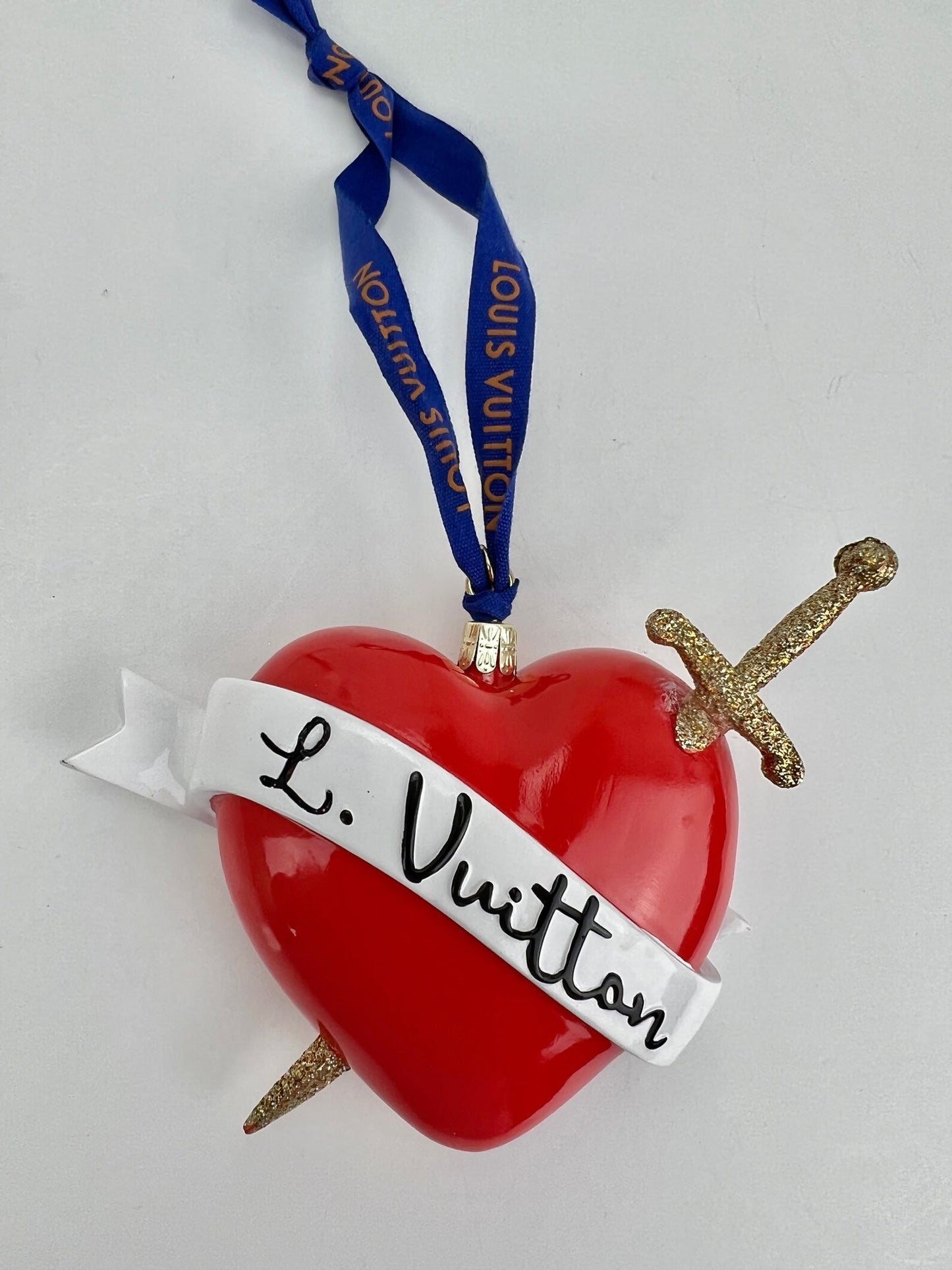 Louis Vuitton Red Heart Ornament with Gold Glitter Sword Preowned