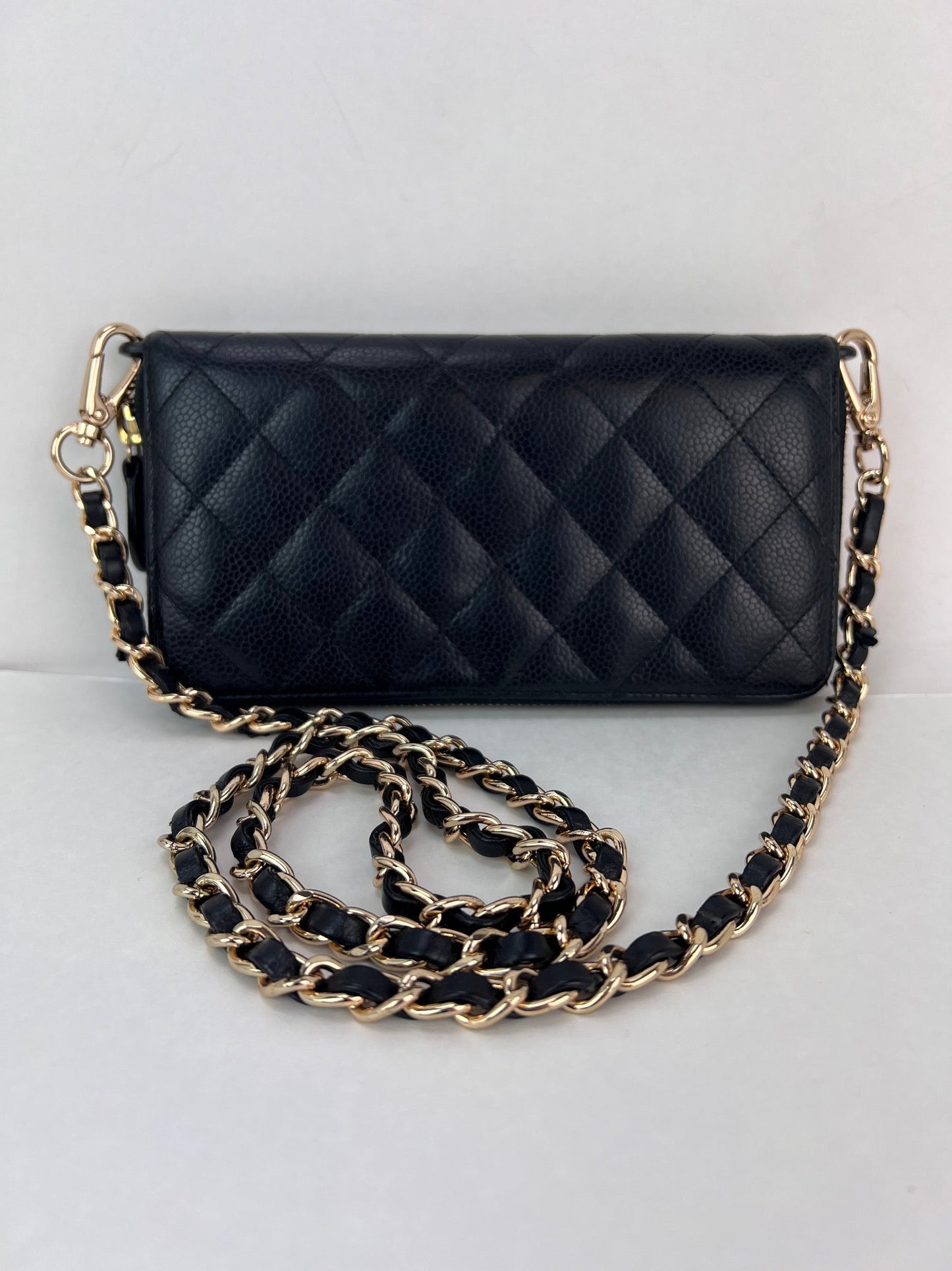 Chanel Caviar Quilted Large Gusset  Zip Around Black Wallet