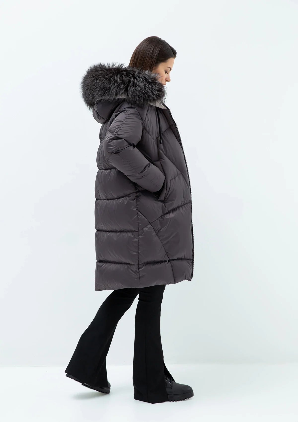 Manteau Gisèle Premium en duvet et fourrure de renard véritable 