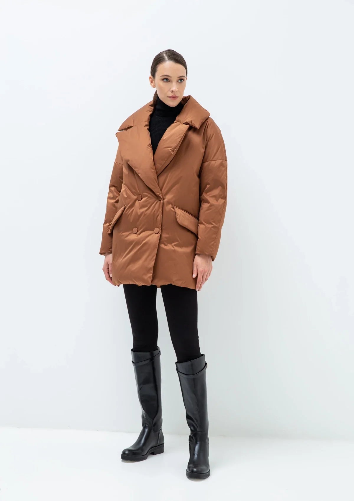 Aria Premium Down Fill Belted Jacket in Cinnamon