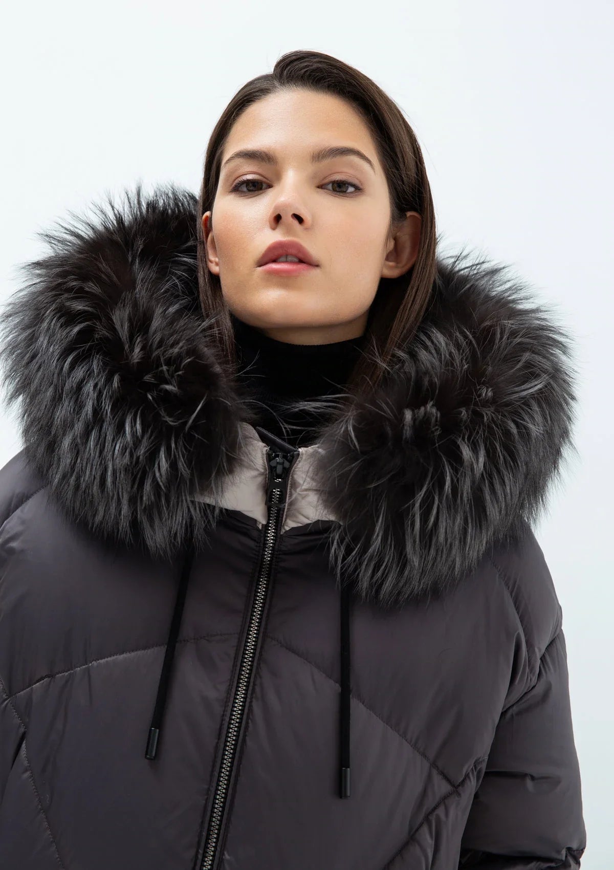 Manteau Gisèle Premium en duvet et fourrure de renard véritable 