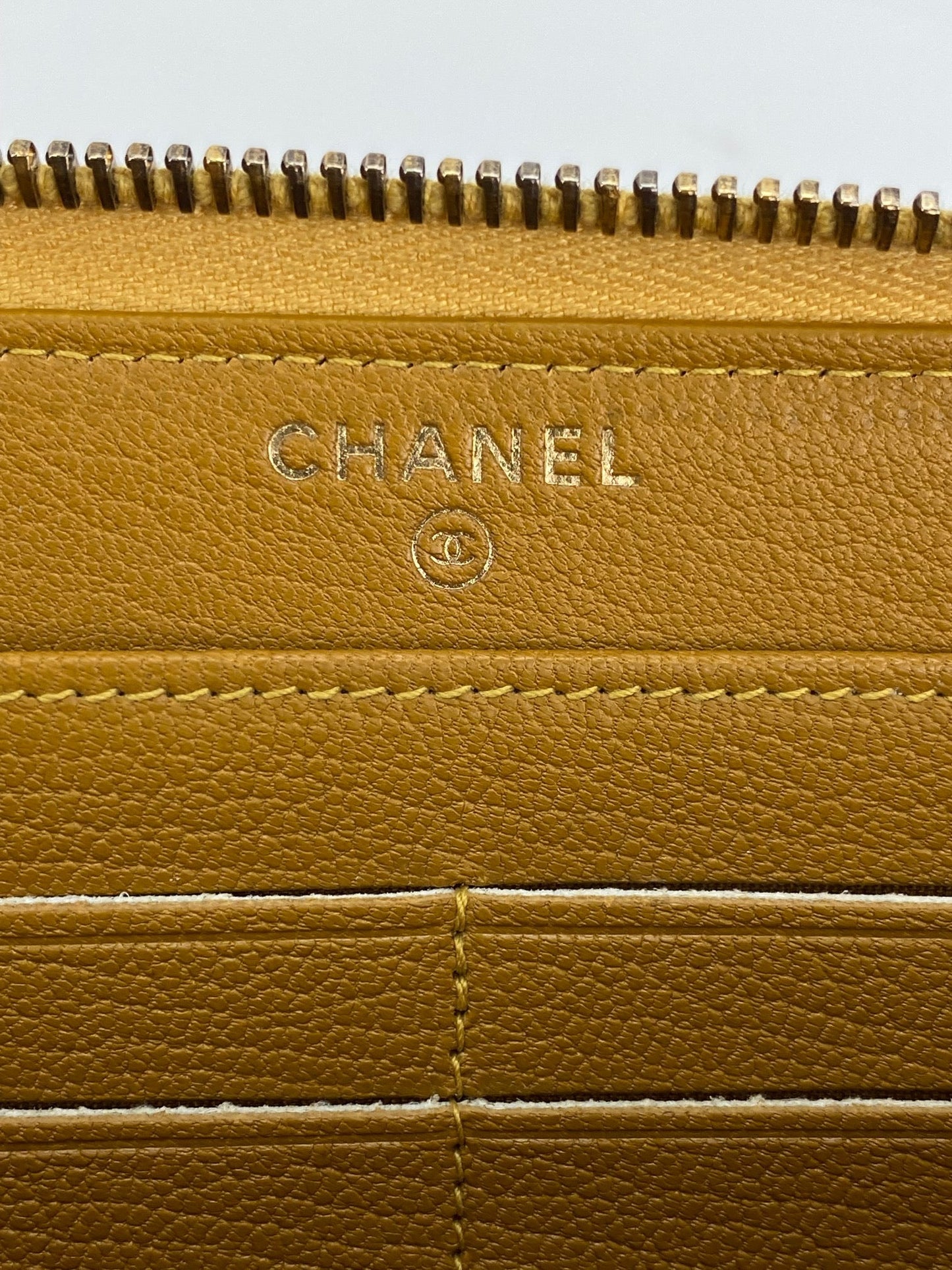 Chanel Quilted Yellow Patent Leather Brilliant Zip Around Wallet Clutch