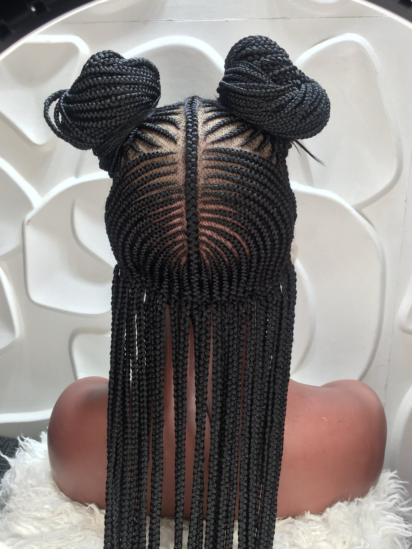 Cornrow Braded Wig, Black, Medium Brown Lace, Midback Length - Tope