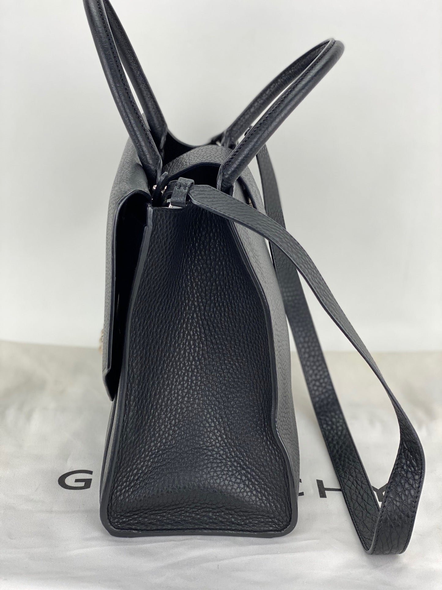 Givenchy Obsedia Medium Flap Black Pebbled Calfskin Satchel Hand Bag