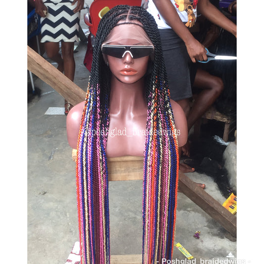 Shade Knotless Braid Wig "Mixed Colors" Waist Length (Amun)