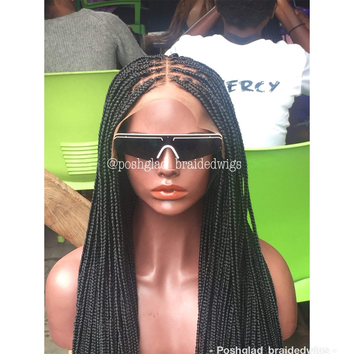 Knotless Braid Wig, 13x4 Lace Frontal, Color 1B, Glueless (Sade)