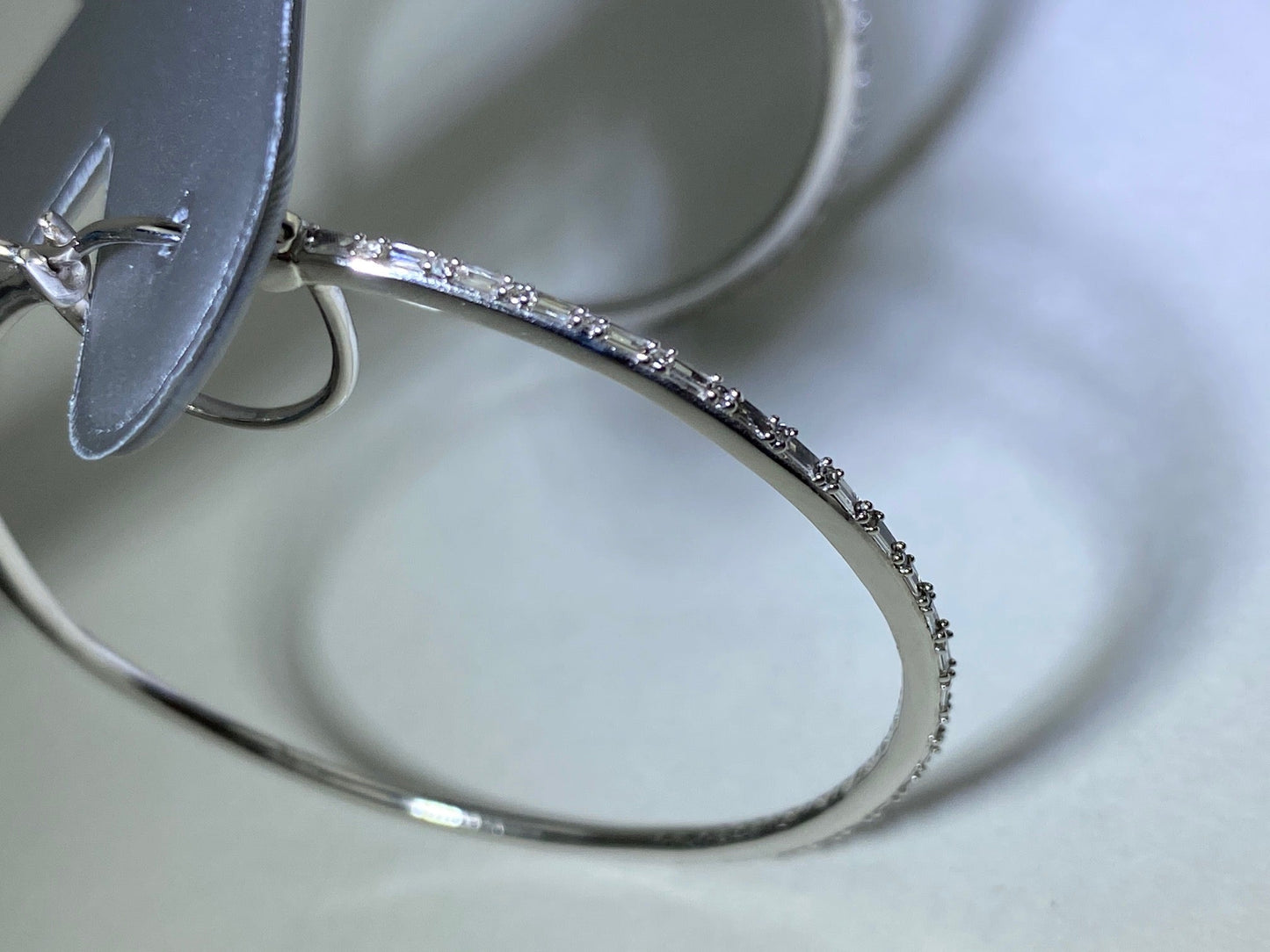 Zales 1/2 CT. T.W. Baguette and Round Diamond Alternating Hoop Earrings in 10K White Gold New