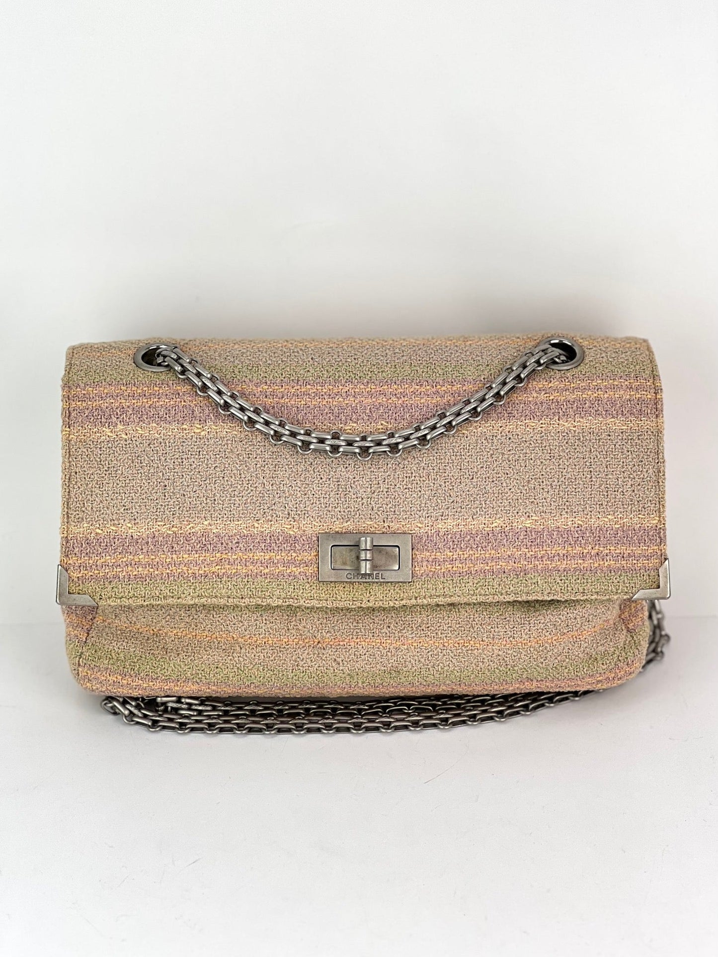 Chanel 2.55 Reissue 225 Single Flap Pink Multicolor Cotton Tweed Shoulder Bag