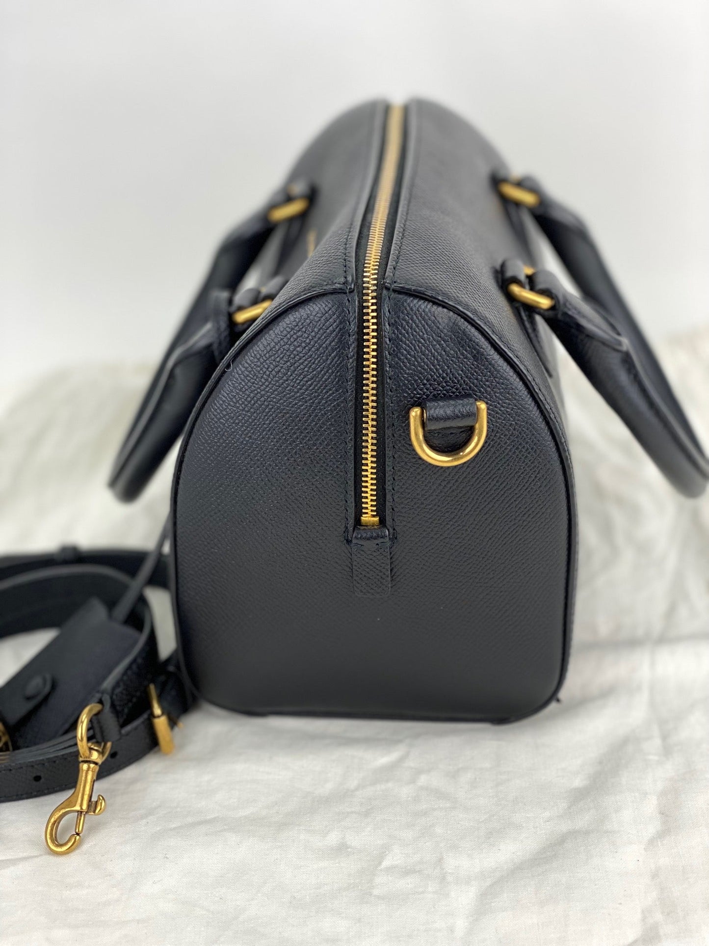 Balenciaga Ville Bowling Small Black Grained Leather Satchel Crossbody Bag