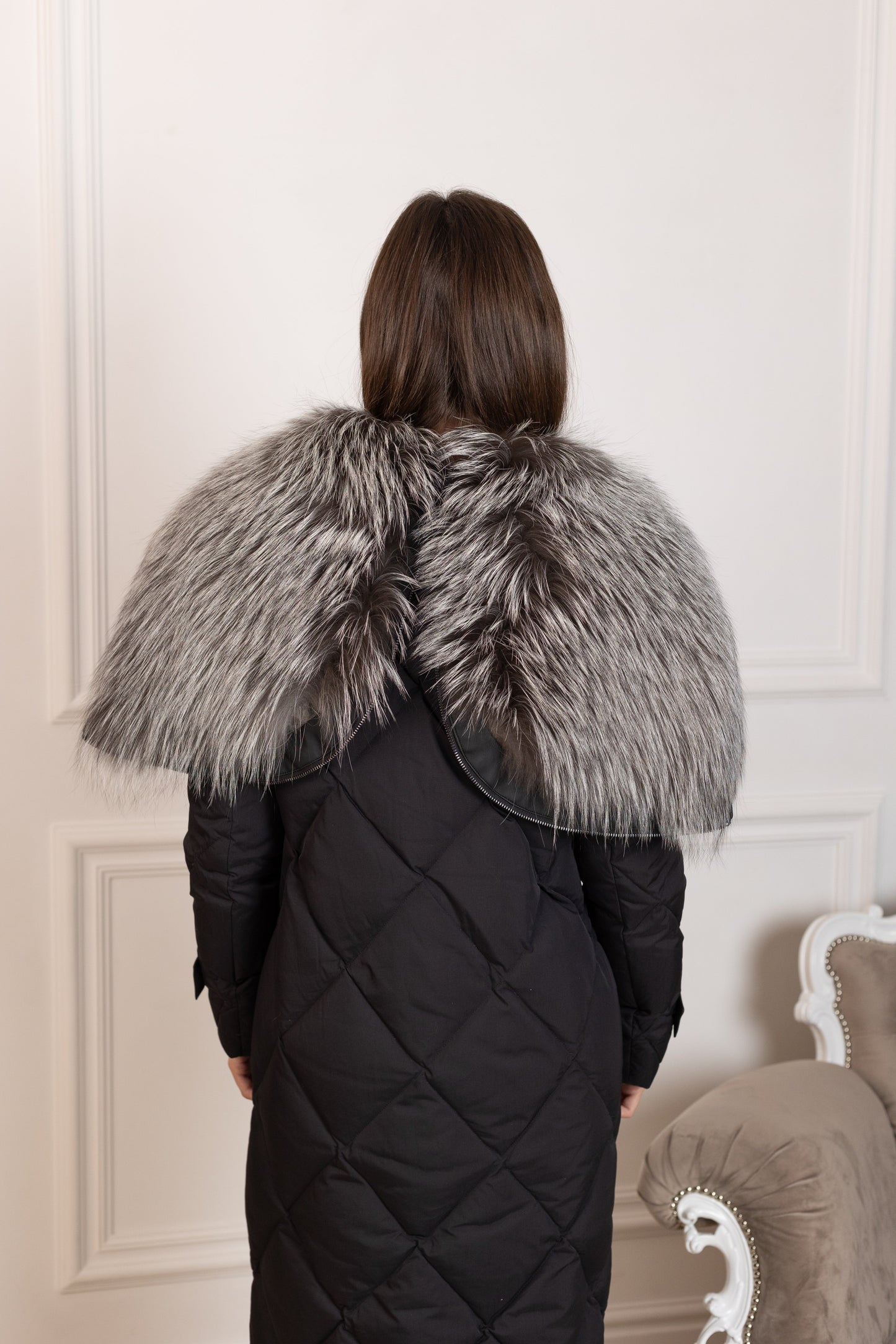 Genuine Silver Fox Fur Collar-Hood Down Winter Coat