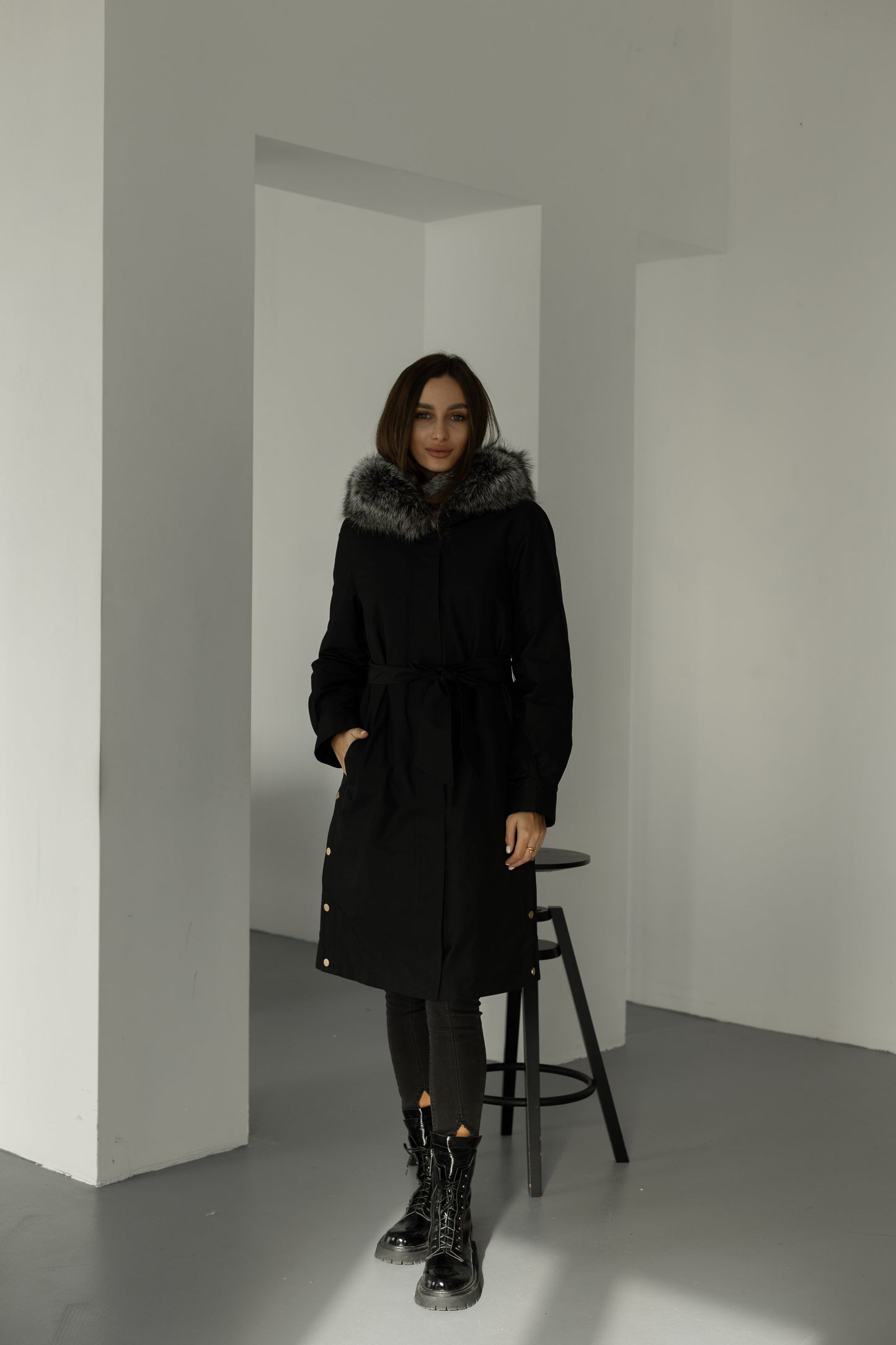 Genuine Silver Fox Fur Trim Rabbit Fur Insulated Parka