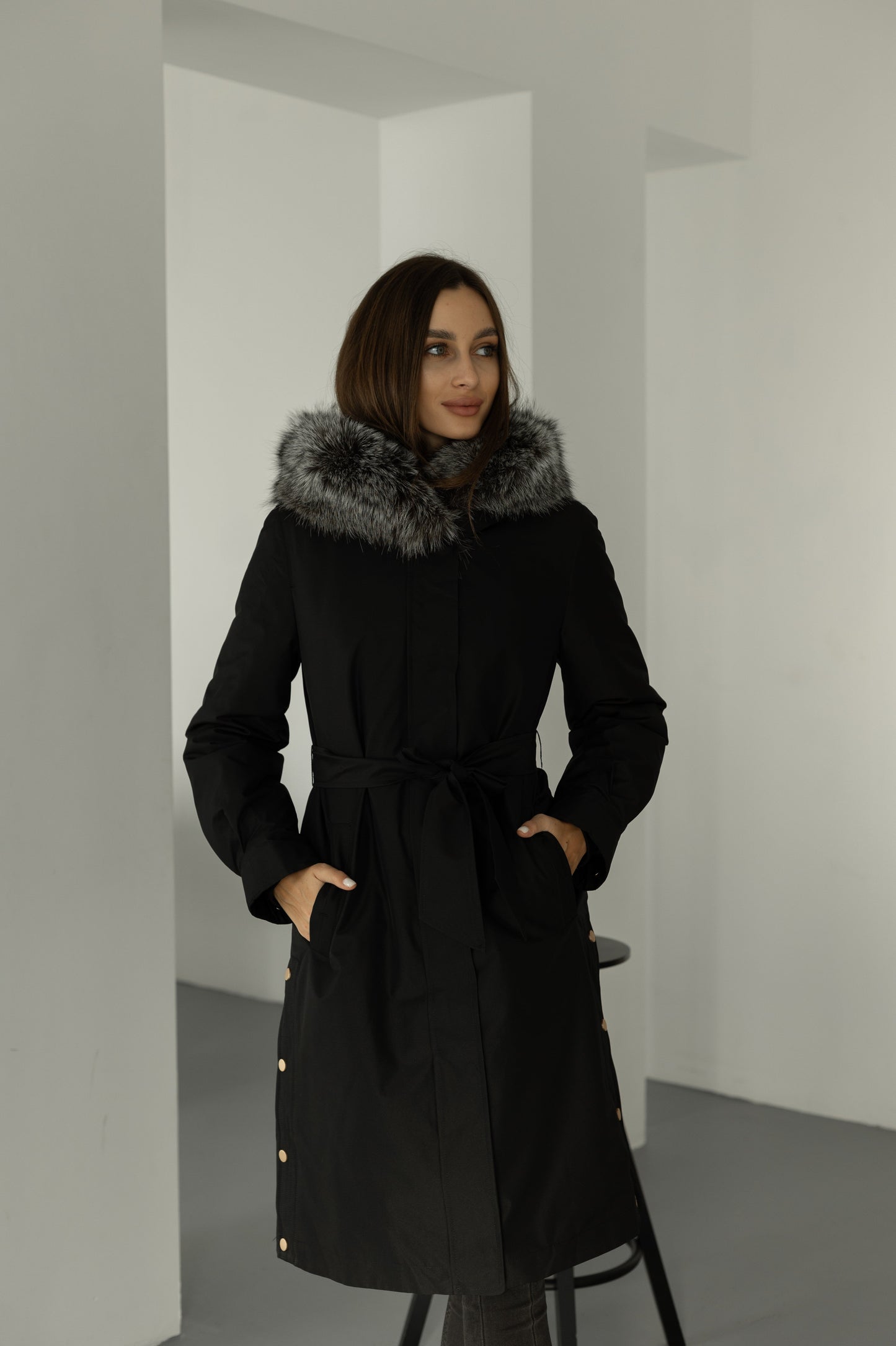 Genuine Silver Fox Fur Trim Rabbit Fur Insulated Parka