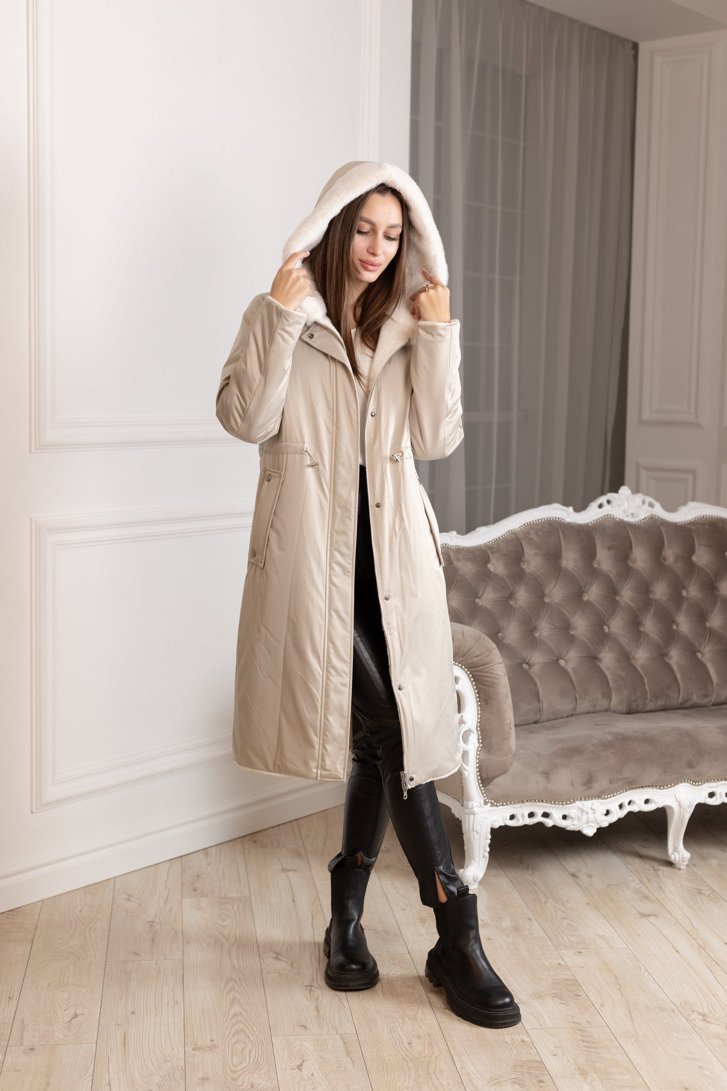 ⇆ Reversible Faux Alpaca Satin Hooded Coat