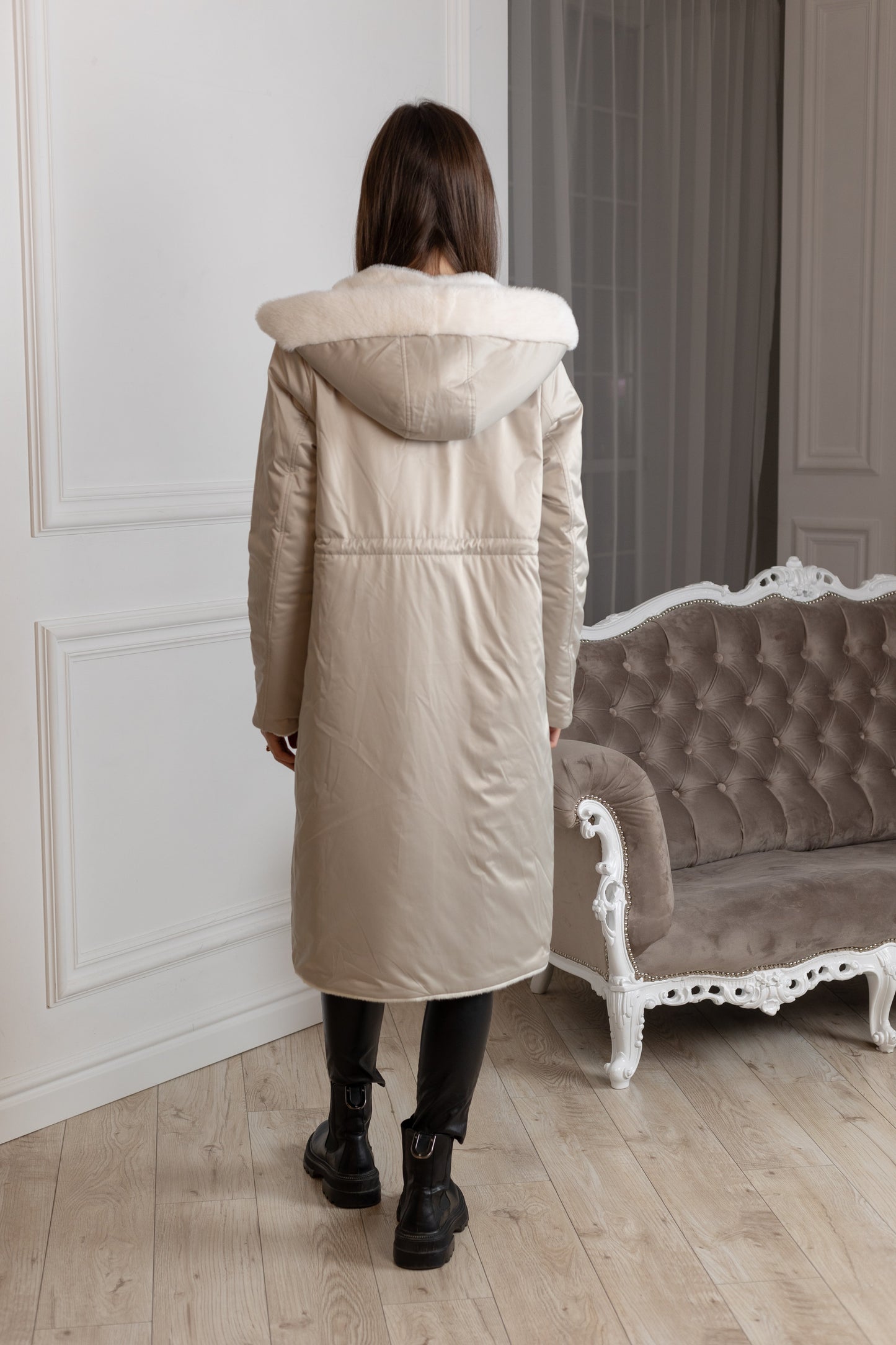 ⇆ Reversible Faux Alpaca Satin Hooded Coat