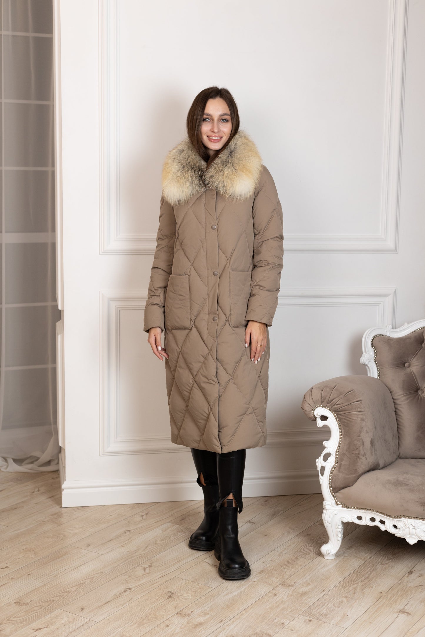 Manteau en duvet de renard roux véritable