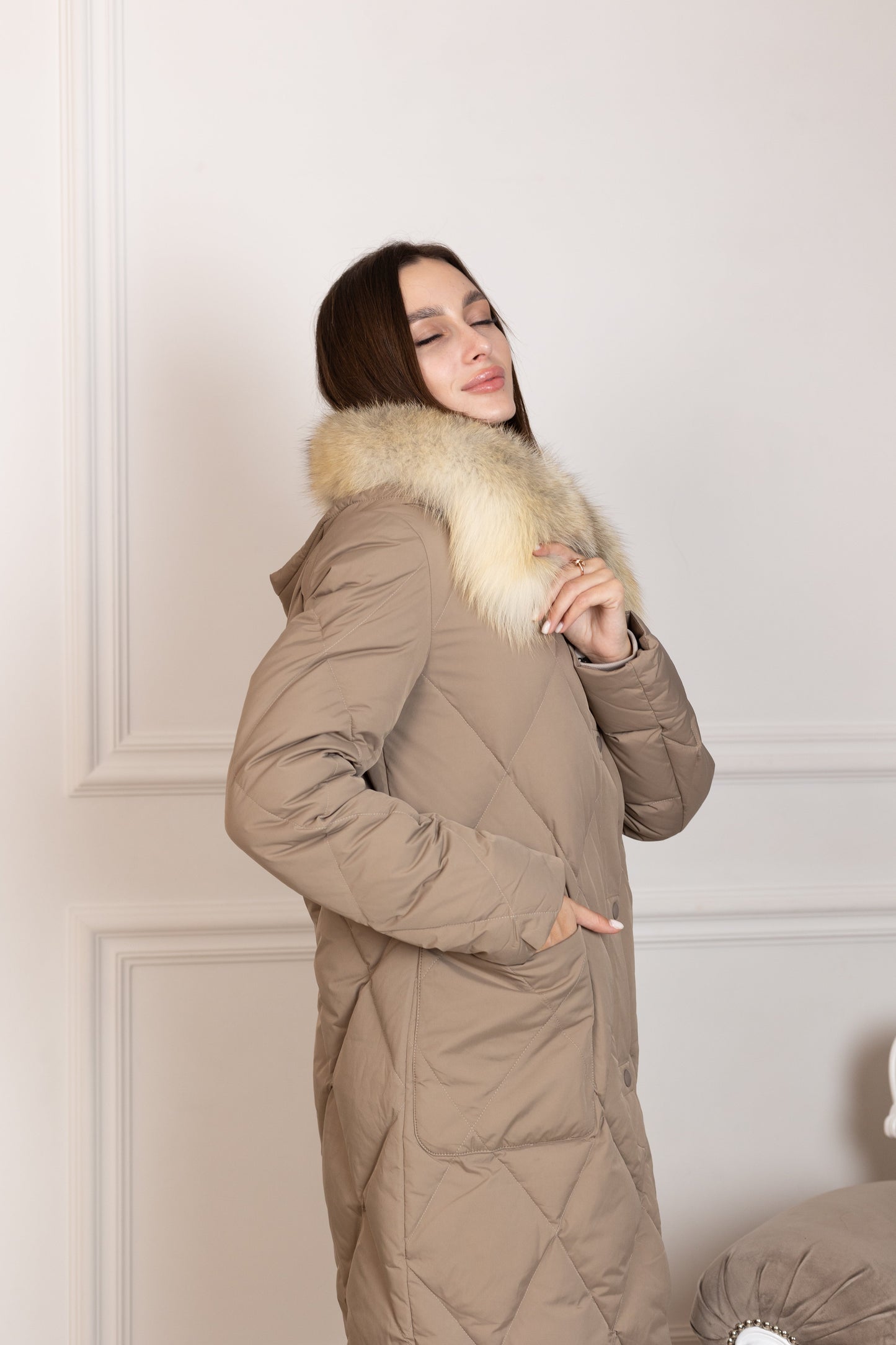 Manteau en duvet de renard roux véritable