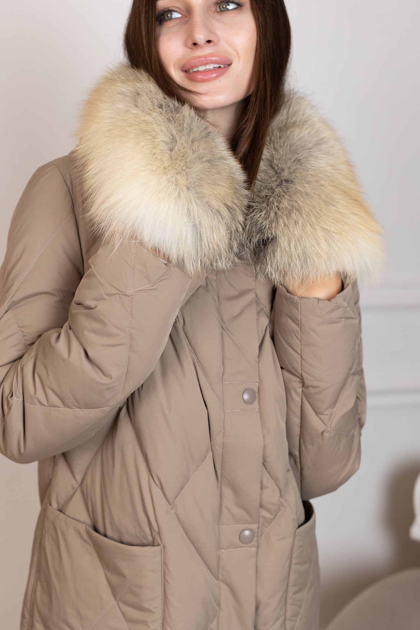 Manteau en duvet de renard roux véritable