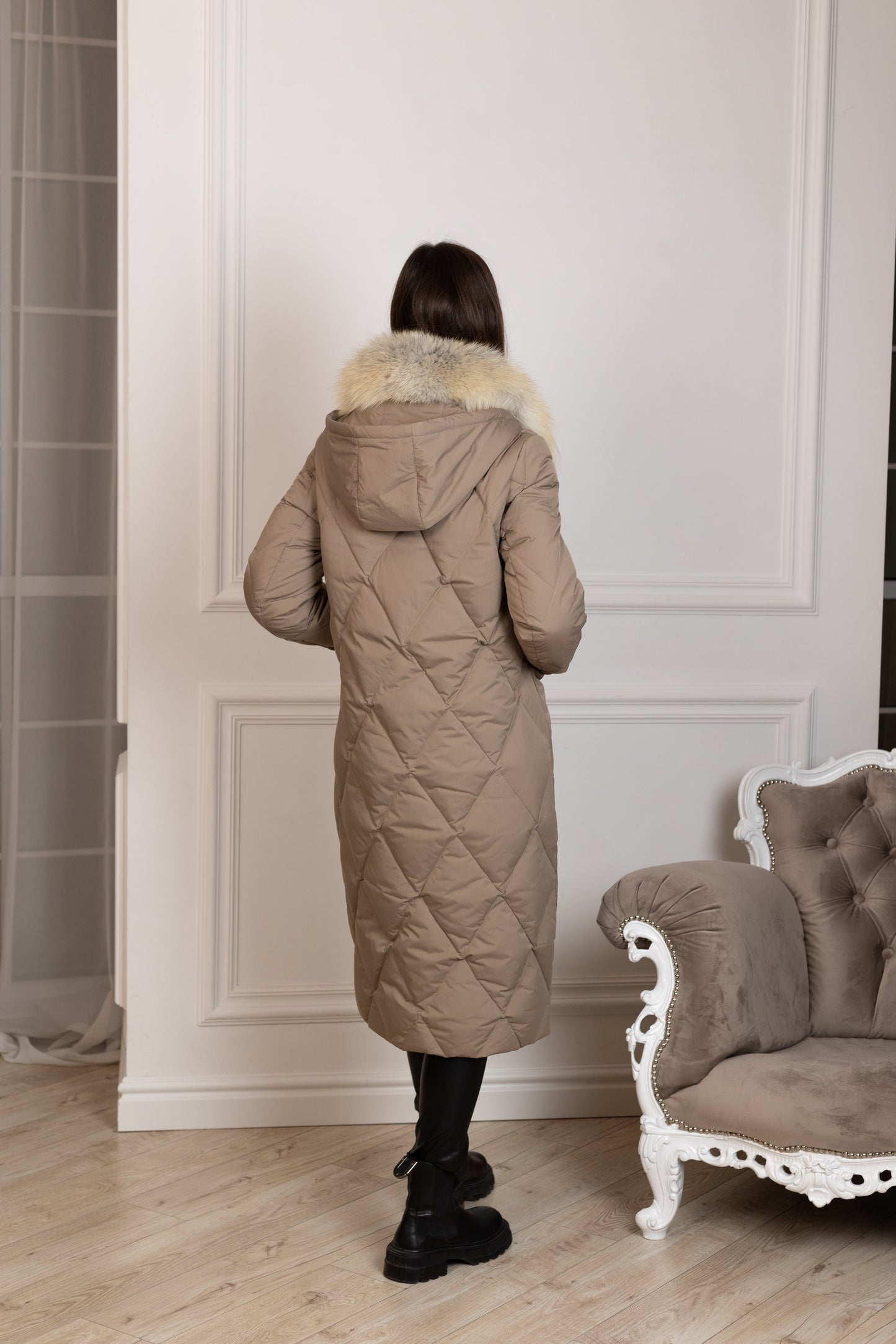 Manteau en duvet de renard roux véritable