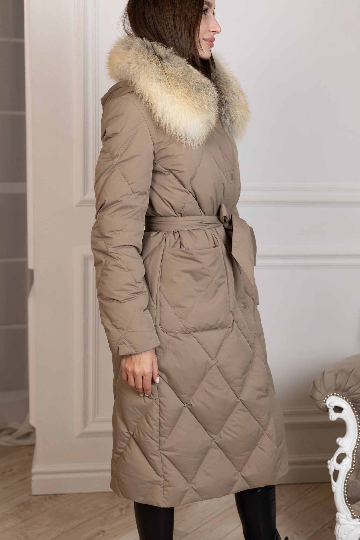 Manteau en duvet de renard roux véritable