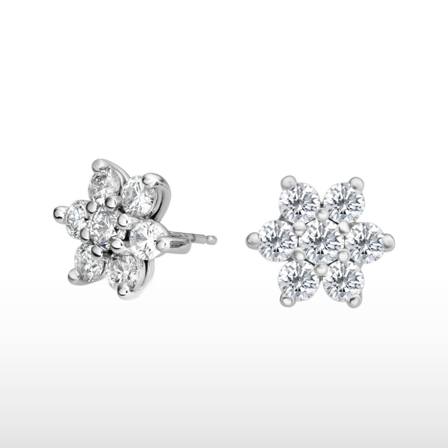 Natural Diamond Flower Cluster Stud Earrings in 14K White Gold – 1.96ctw
