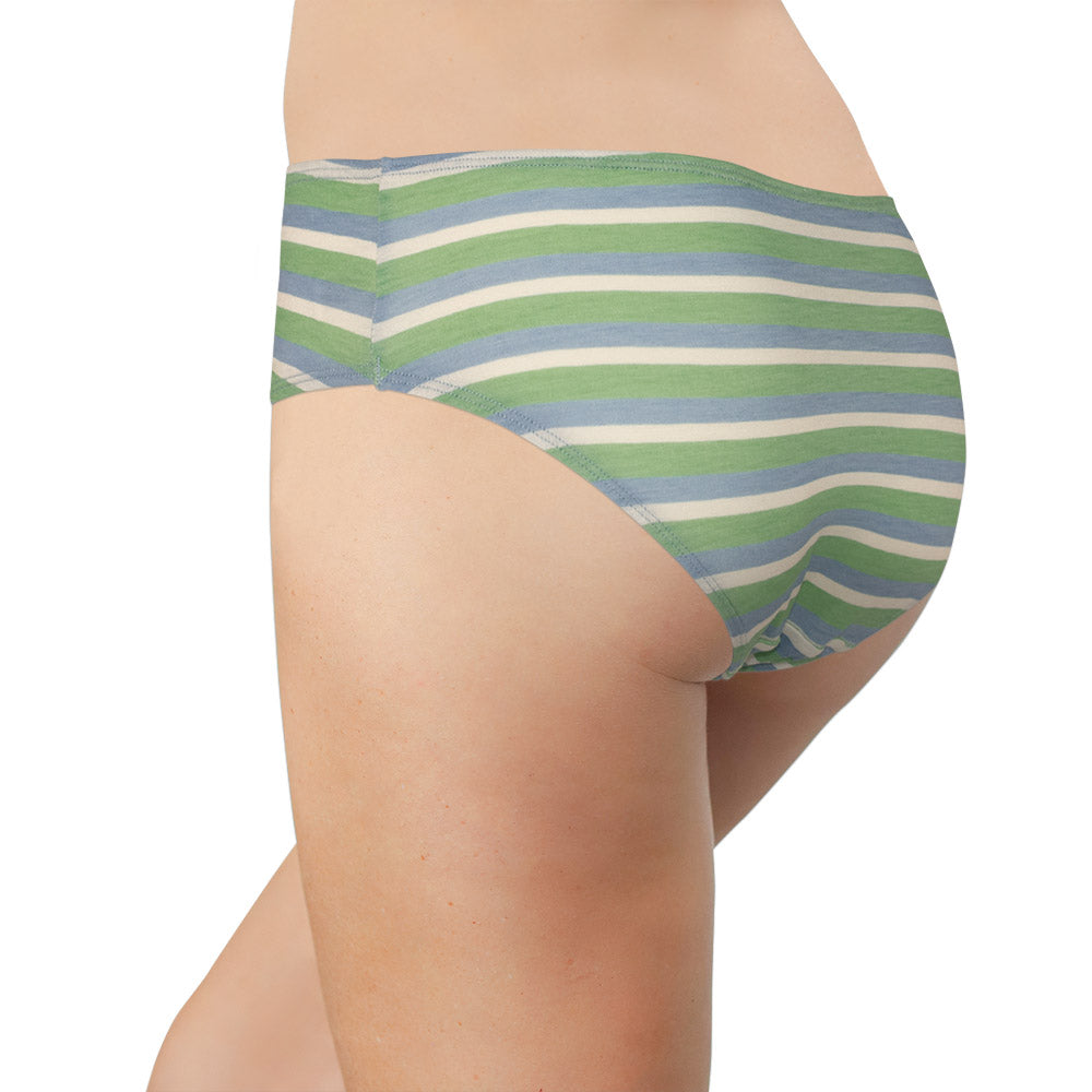 Blue and Green Striped Modal Bikini with Ruching
