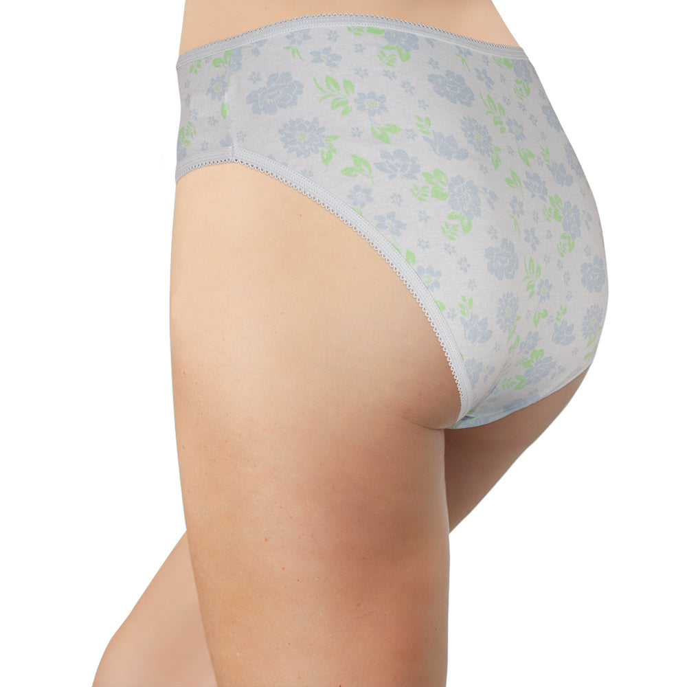 Printed Cotton High Waist Bikini with Picot Trim