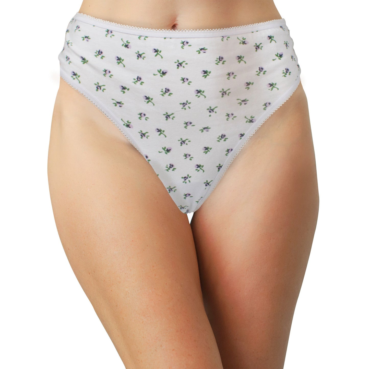 Printed Cotton High Waist Bikini with Picot Trim