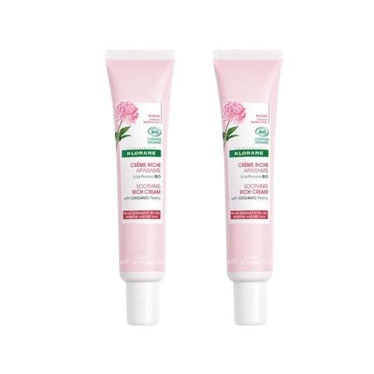 Klorane Organic Peony Extract Soothing Rich Cream for Sensitive and Dry Skin 40 ml -2 Pack