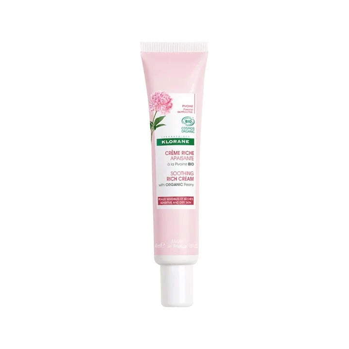 Klorane Crème Riche Apaisante à l'Extrait de Pivoine Bio Peaux Sensibles et Sèches 40 ml