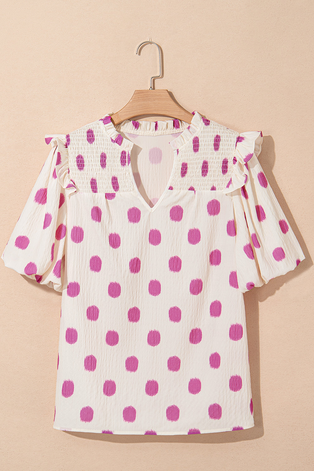 Nylah Polka Dot Shirred Yoke Blouse