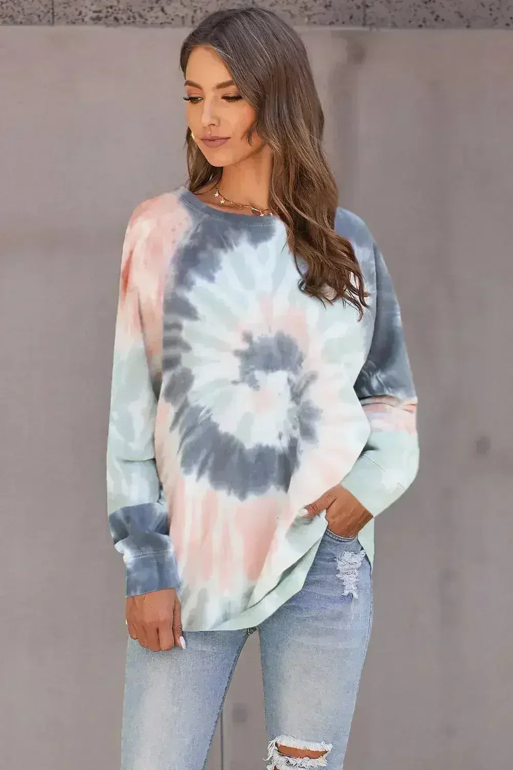 Multicolor Ombre Tie Dye Loose Casual Sweatshirt