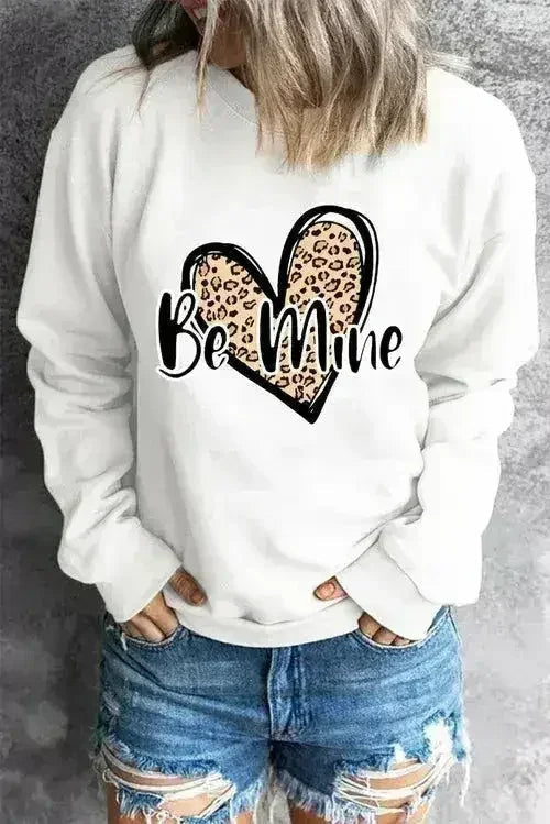 Be Mine Leopard Heart Print Sweatshirt