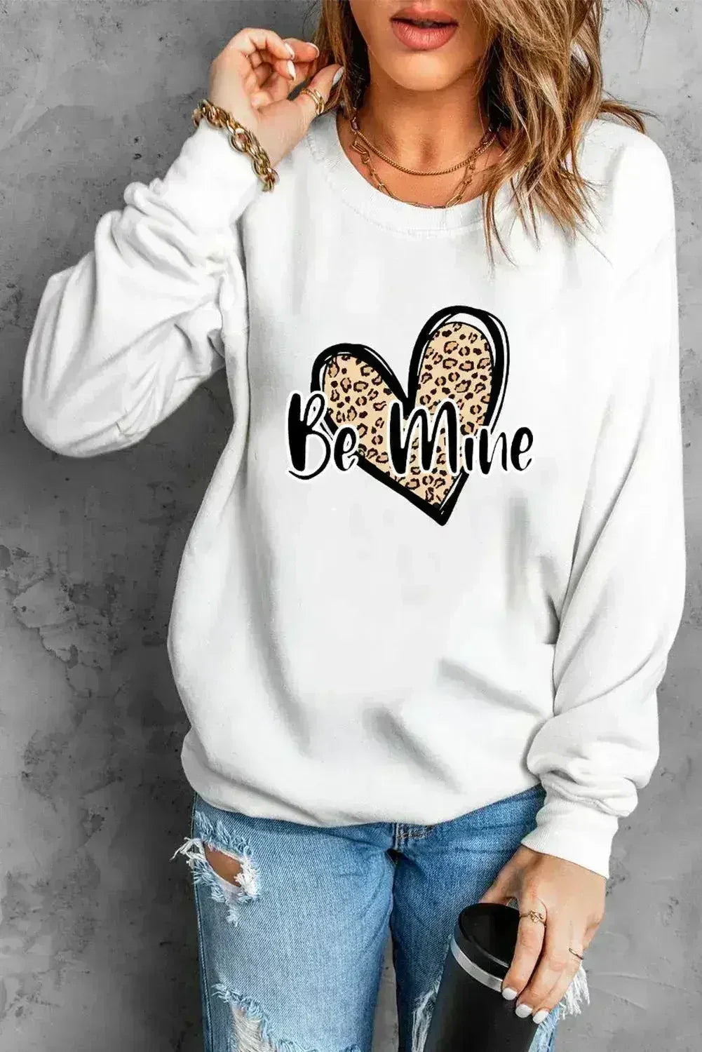 Be Mine Leopard Heart Print Sweatshirt