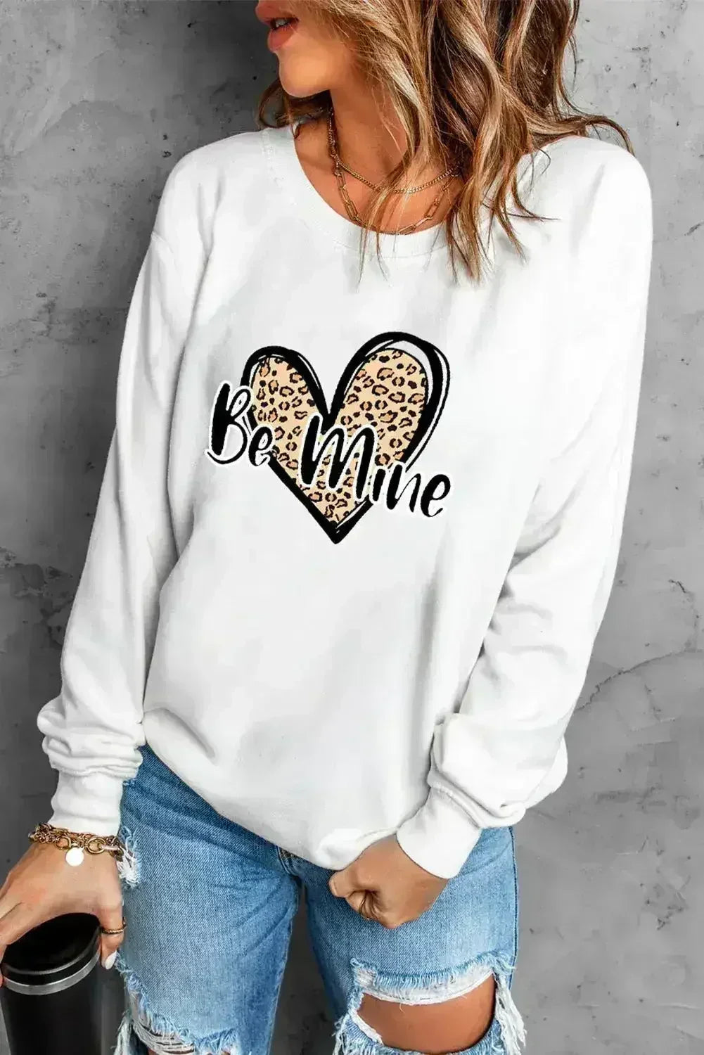 Be Mine Leopard Heart Print Sweatshirt