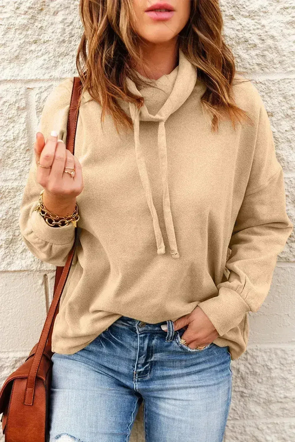 Apricot Cozy Cowl Neck Pullover Sweatshirt | Stylish